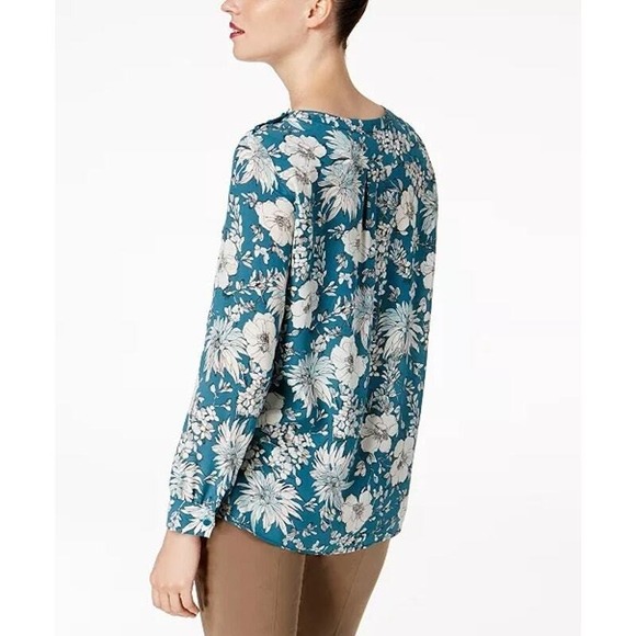 WEEKEND MAX MARA Adda Silk Top XS Floral Print Teal White Long Sleeve Blouse - Picture 2 of 15